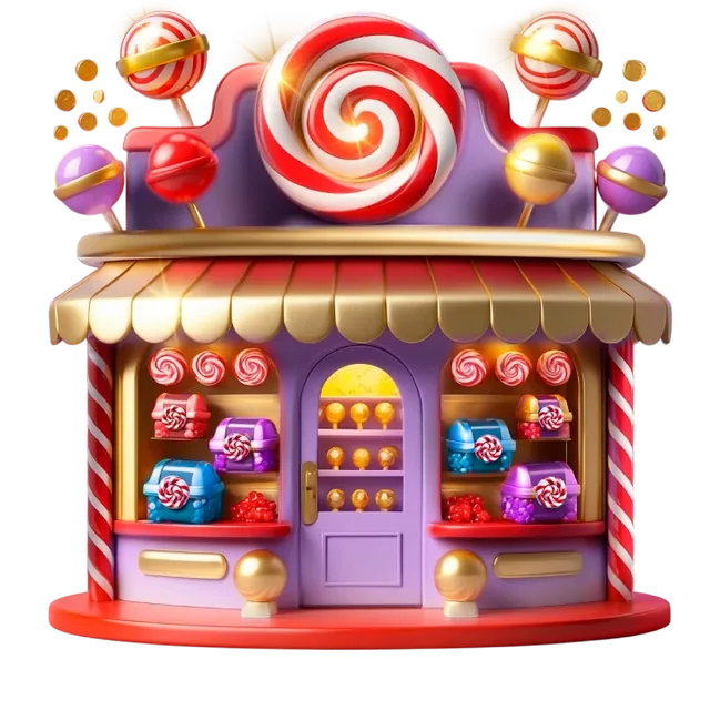 Iris Casino Bonus-Shop als Süßigkeitenladen mit Lutschern
